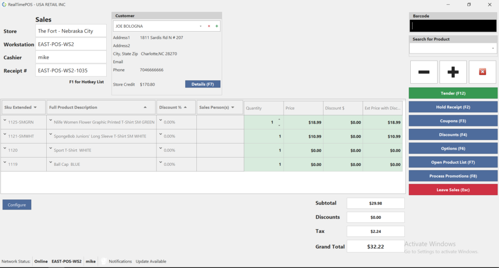 Realtime Point of Sale Sales Screen