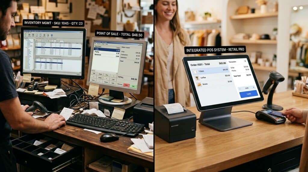 Comparison of running separate inventory software versus serial tracking built into one POS system