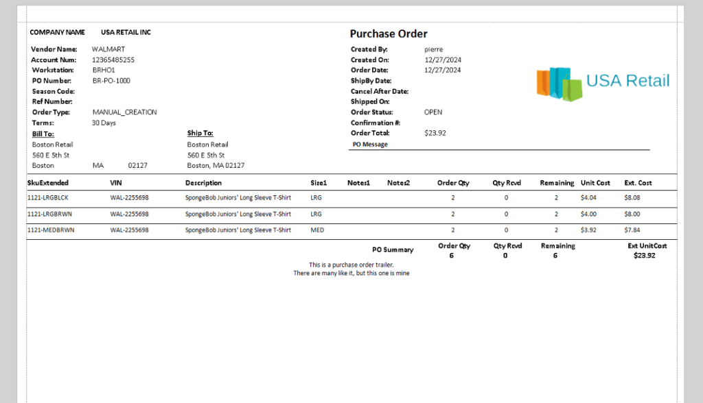 REALTIME POS PURCHASE ORDERS PREVIEW