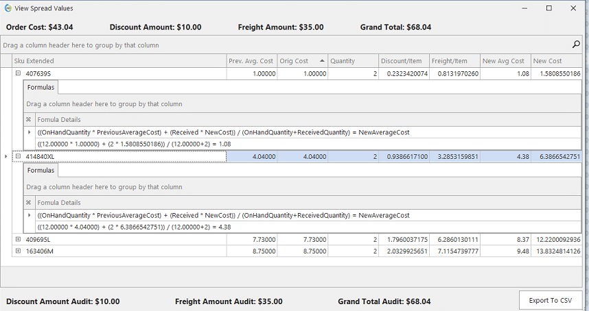 REALTIME POS Receiving Freight & Discount Spread