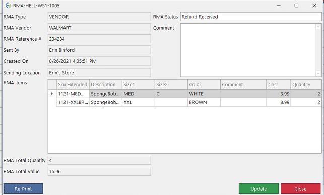 REALTIME POS Returns