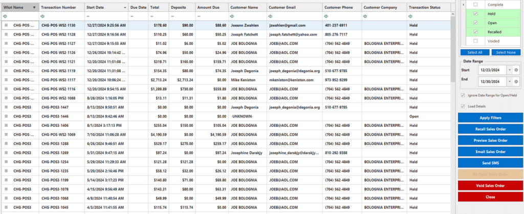 REALTIME POS SALES ORDER LIST