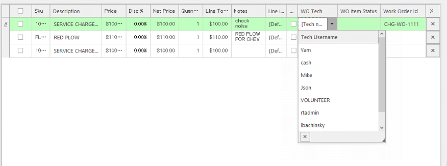 Realtime POS Work Order Assign Technician