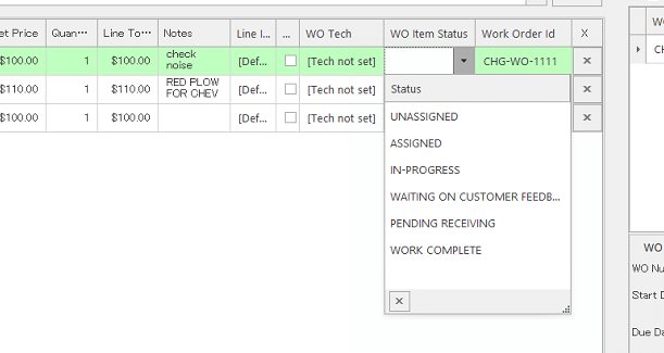 Realtime POS Work Order Line Item Status