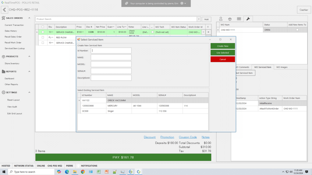 Realtime POS Work Order Multiple Serviced items lookup by Customer Record