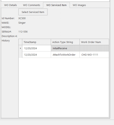 Realtime POS Work Order Serviced Items