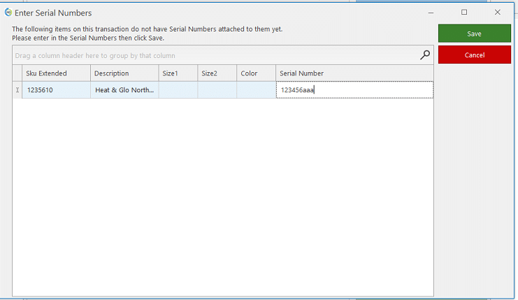 Realtime POS Record Serial Number