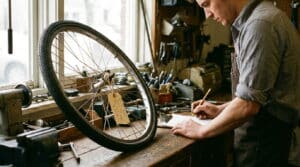 A retail employee tagging a customer item for repair tracking.