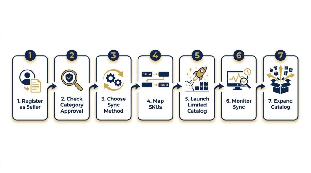 Step by step flow diagram for connecting a POS to Amazon Seller Central