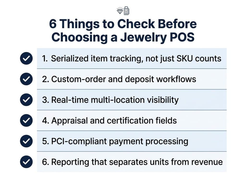 Checklist of six things to look for in a jewelry store POS system