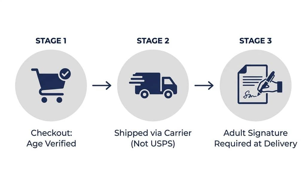Diagram showing the checkout-to-delivery compliance chain for online vape sales.